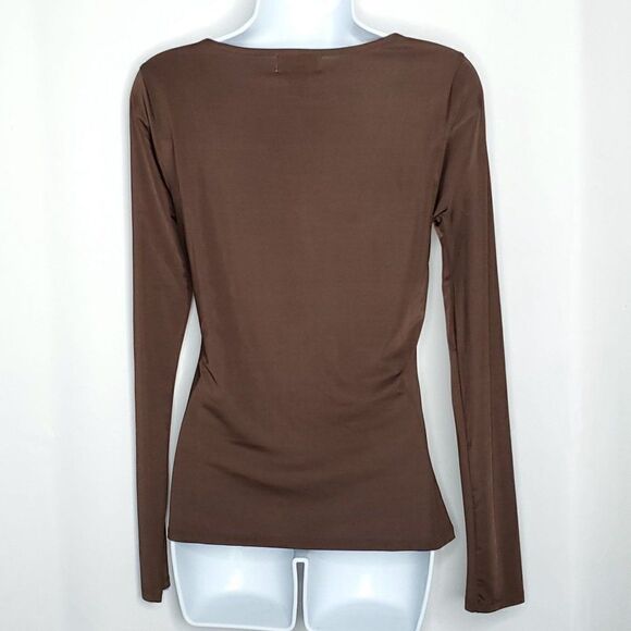 NEW Carmen Marc Valvo Ruched Front Bodycon Top S Dark Brown Sexy - Picture 3 of 5